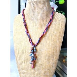 Vintage Czech fire polished beaded  necklace handmade